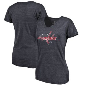 Washington Capitals Women’s Distressed Team Primary Logo V-Neck Tri-Blend T-Shirt