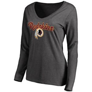 Women’s Washington Redskins NFL Pro Line Charcoal Freehand V-Neck Long Sleeve T-Shirt
