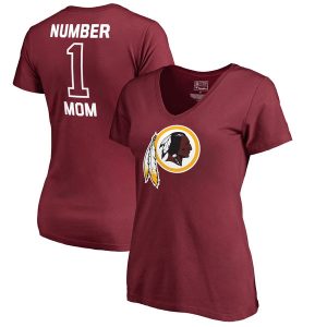 Women’s Washington Redskins NFL Burgundy #1 Mom V-Neck T-Shirt